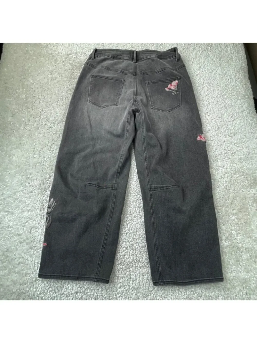 Driftwood Barbie Barrel Jean Gray Floral Embroidery Womens 14 - Picture 3 of 11